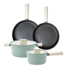 LocknLock 樂扣樂扣 SuitIH爐適用鍋具 CSU1243S4C 1號款 4種組, 平底鍋24cm+平底鍋26cm+單柄湯鍋18cm+雙耳湯鍋22cm, 薄荷綠