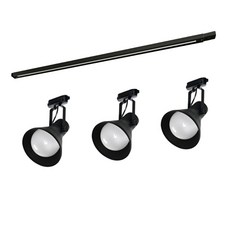 WONHA 軌道 1m + LED 喇叭 3燈 球泡燈 長版 燈泡色 套組, 黑色, 1個