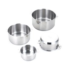 電磁爐適用雙耳3層不鏽鋼湯鍋 4入, 單色, 湯鍋14cm+湯鍋18cm+湯鍋22cm+湯鍋24cm