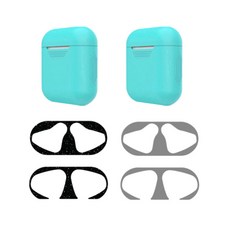 디씨네트워크 에어팟 1 / 2 실리콘 케이스 2p + 철가루 방지 스티커 2p, 민트(케이스), 랜덤발송(스티커), 1개