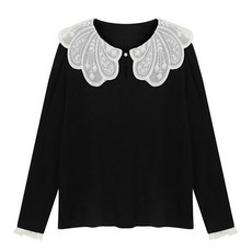 비엔엑스 여성용 레이스 카라 라운드 티셔츠