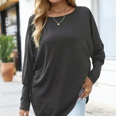 메이첼 여성용 루즈핏 언발란스 길이 데일리 긴팔 티셔츠 00438