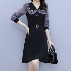 아뗄릭 빅카라 소매 시스루 허리벨트 미니 원피스 00506 빅사이즈 포함