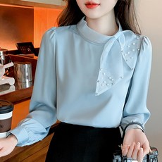 PAPERMENTS 珍珠領結長袖雪紡衫