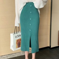 페이퍼먼츠 하이웨스트 머메이드 밑단 슬릿 미디 스커트 01227