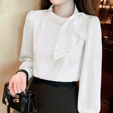 PAPERMENTS 珍珠領結長袖雪紡衫