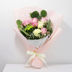블뤼엔 생화 핑크로즈 헤라 + 마루시아장미 7송이 꽃다발, 혼합색상