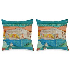 復古汽車插畫獨特抱枕套 2入