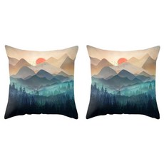 Mountain View 美麗山與海插畫抱枕套 2入