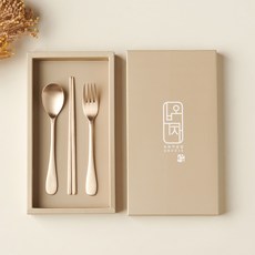 Obuja Bangjja Yugi 兒童餐具套裝, 銅色, 湯匙+筷子+叉子+盒子