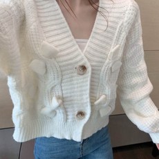 ViVEMO 女款蝴蝶結寬鬆短版針織開襟衫 00764