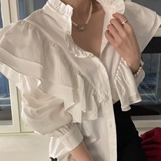 Vivemo 雙層荷葉邊V領襯衫