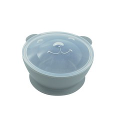 Organic Factory 小熊造型防傾倒矽膠附蓋兒童碗, 灰色, 1組