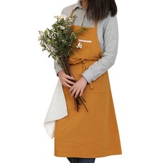 Lissi商店 亞麻烘焙廚房圍裙, 黃色, 1個