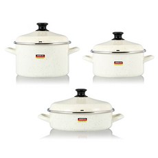 Hamptons 電磁爐適用德國琺瑯鍋具組 HEL-VNC, 淺湯鍋 20cm+深型鍋 20cm+砂鍋 24cm, 乳白色