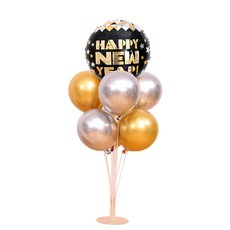 新年 鉻色 Happy New Year 圓形 黑色 混合氣球組, 2套, 混合色