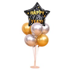 新年金屬色Happy New Year星星黑色混合氣球組, 2套, 混色