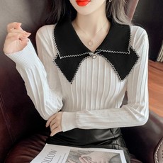 PAPERMENTS 女款雙層領羅紋長袖針織衫