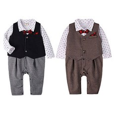 조이멀티 유아용 도트 크라운 베스트 긴팔 우주복 2p