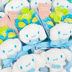 迷你三麗鷗玩偶 + 笑臉太陽花3入 + 花束包裝材料組合, 大耳狗喜拿, 1組