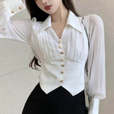 비비에모 볼륨플리츠 시스루 섹시 블라우스 00767