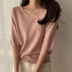 PAPERMENTS 女款V領五分袖素色針織衫