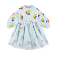 milk mile 女童印花長袖連身紗裙