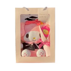 三麗鷗學校帽迷你花束娃娃禮品套組, 35cm, 美樂蒂 (doll)+粉色(shopping bag)