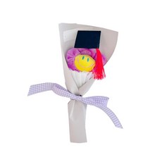 학사모 스마일꽃 한송이 봉제인형 꽃다발, 보라, 1개