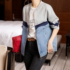 ATTERLIC 大尺碼 雙色 圓領 黑色 撞色 夾克 00560