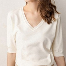 Soleil 女款素色V領針織短袖T恤