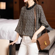 ATTERLIC 大尺碼黑色蕾絲拼接小圓點襯衫 00535