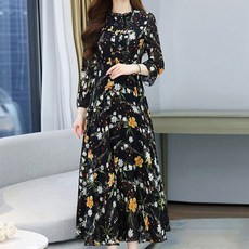 아뗄릭 이디앙 플라워 봄 가을 쉬폰 중년 롱 원피스 00564 빅사이즈 포함