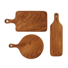 MARJA KURKI 有用的柚木實木砧板 3 件套, 基本手柄+圓手柄+長款修身, 1組