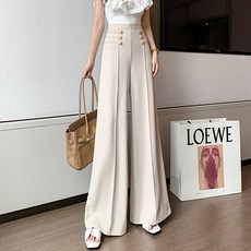 PAPERMENTS 女款高腰三扣打褶長寬褲