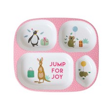 rice 孩童方形分隔餐盤, 派對動物粉色款, 單品, 1個