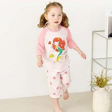 Maykids 女童款美人魚緹花7分袖家居套裝