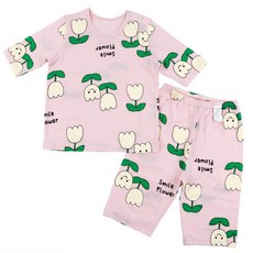 Maykids 孩童微笑花朵短袖T恤7分褲套裝