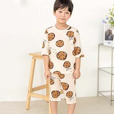 Maykids 童款滿版巧克力餅乾七分袖家居服套裝