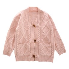 女童款柔和色麻花開襟衫