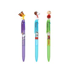 韓國 hM PLUS Peanuts 史努比公仔3色原子筆3入組 B款 0.5mm, 飛行史努比, 查理, 糊塗塌客, 1套