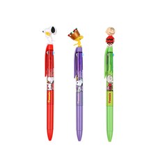 韓國 hM PLUS Peanuts 史努比公仔三色原子筆 3入組 D款 0.5mm, 史努比, 查理, 糊塗塌客, 1套