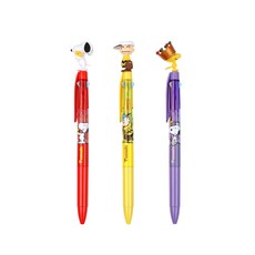 韓國 hM PLUS Peanuts 史努比公仔3色原子筆3入組 A款 0.5mm, 史努比手套, 查理, 糊塗塌客, 1套