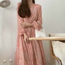 PAPERMENTS 花朵印花圓領長袖連身裙, 粉色的