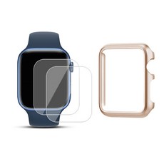 DC NET WORK Apple Watch TPU保護貼 2入+金屬保護殼 45mm, Rose gold