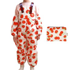 bebe chouette 孩童圖案印花防水美術吊帶褲+袖套+收納袋, 西紅柿