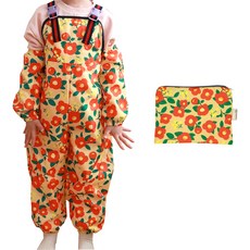 bebe chouette 孩童圖案印花防水美術吊帶褲+袖套+收納袋, 花朵款