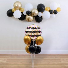 WOW PARTY KOREA 畢業氣球架 + 條紋圓形黑色, 2套, 金黑色(畢業氣球)
