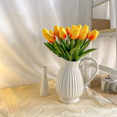 EPLYN 人造鬱金香 15p+瓷壺花瓶套組, 橙色（鬱金香）, 1組