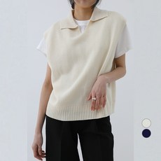 오슬 여성용 칼라 넥 포인트 니트 베스트